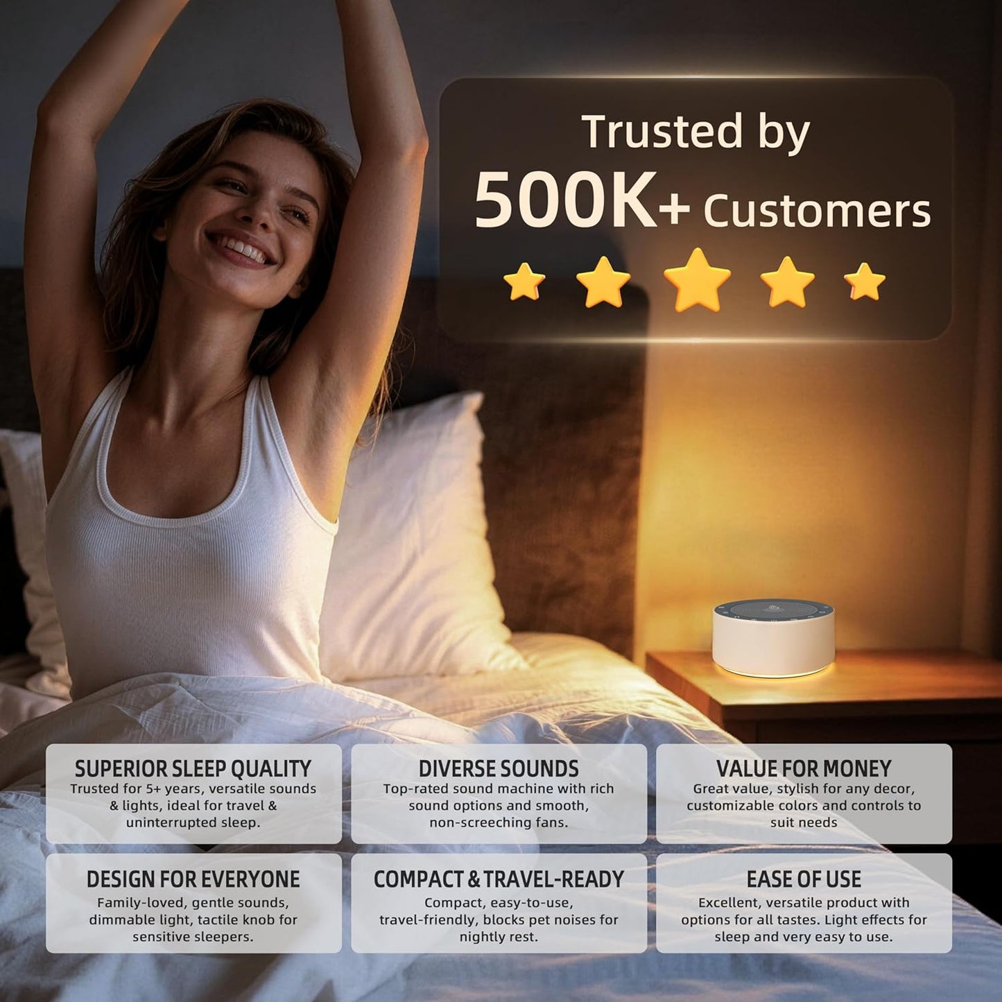 White Noise Machine for Baby & Adults, 30 Soothing Sounds, Sleep Sound Machine with 8 Color Night Light, Memory Function, White Noise for Sleeping, Nursery, Office, Travel & Relaxation