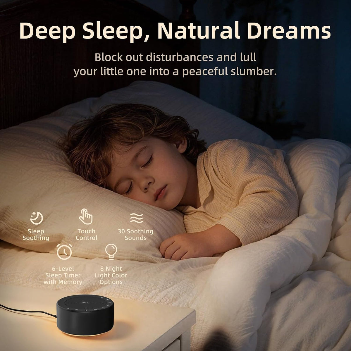 White Noise Machine for Baby & Adults, 30 Soothing Sounds, Sleep Sound Machine with 8 Color Night Light, Memory Function, White Noise for Sleeping, Nursery, Office, Travel & Relaxation