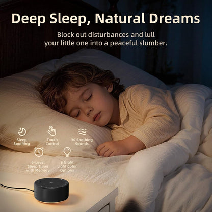 White Noise Machine for Baby & Adults, 30 Soothing Sounds, Sleep Sound Machine with 8 Color Night Light, Memory Function, White Noise for Sleeping, Nursery, Office, Travel & Relaxation