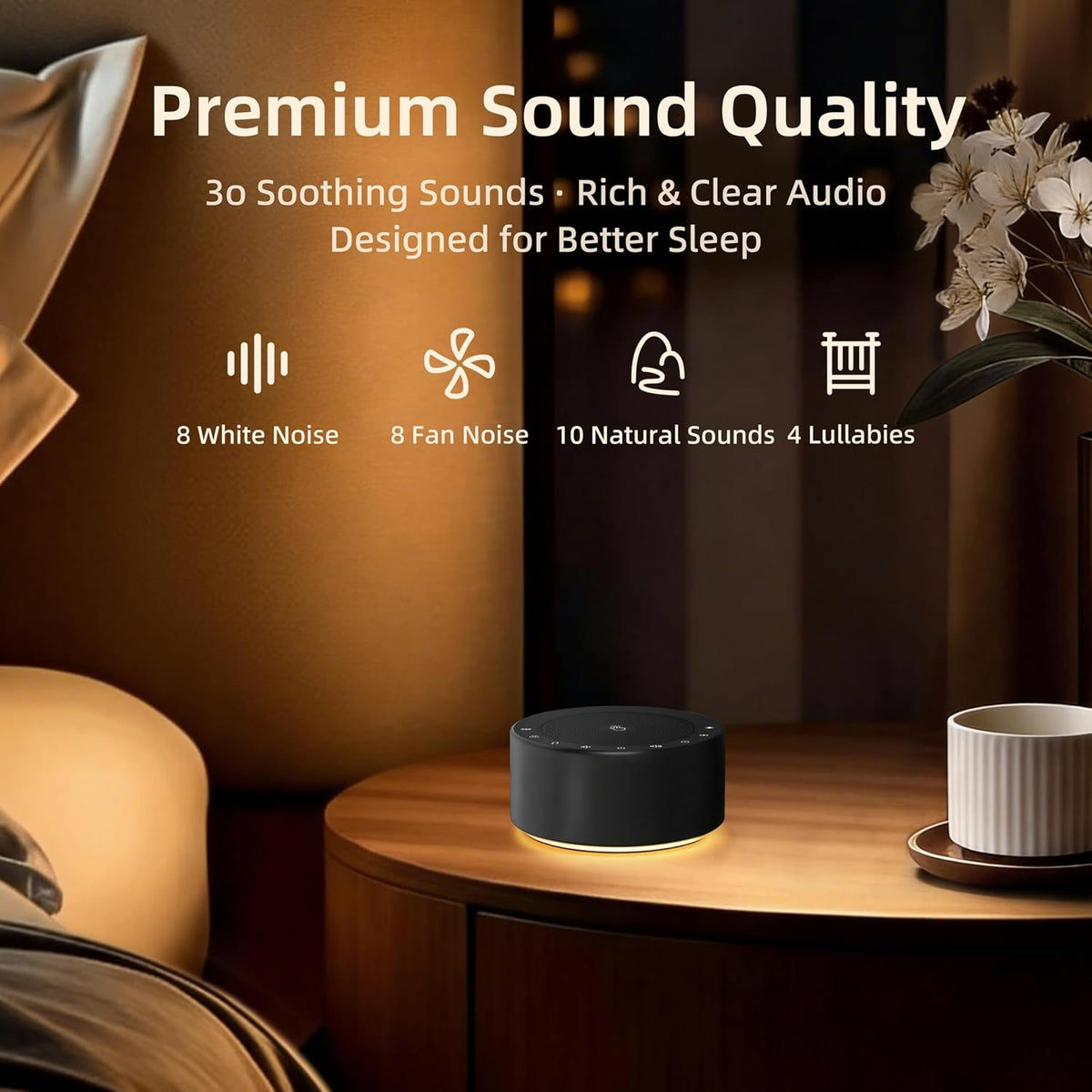 White Noise Machine for Baby & Adults, 30 Soothing Sounds, Sleep Sound Machine with 8 Color Night Light, Memory Function, White Noise for Sleeping, Nursery, Office, Travel & Relaxation