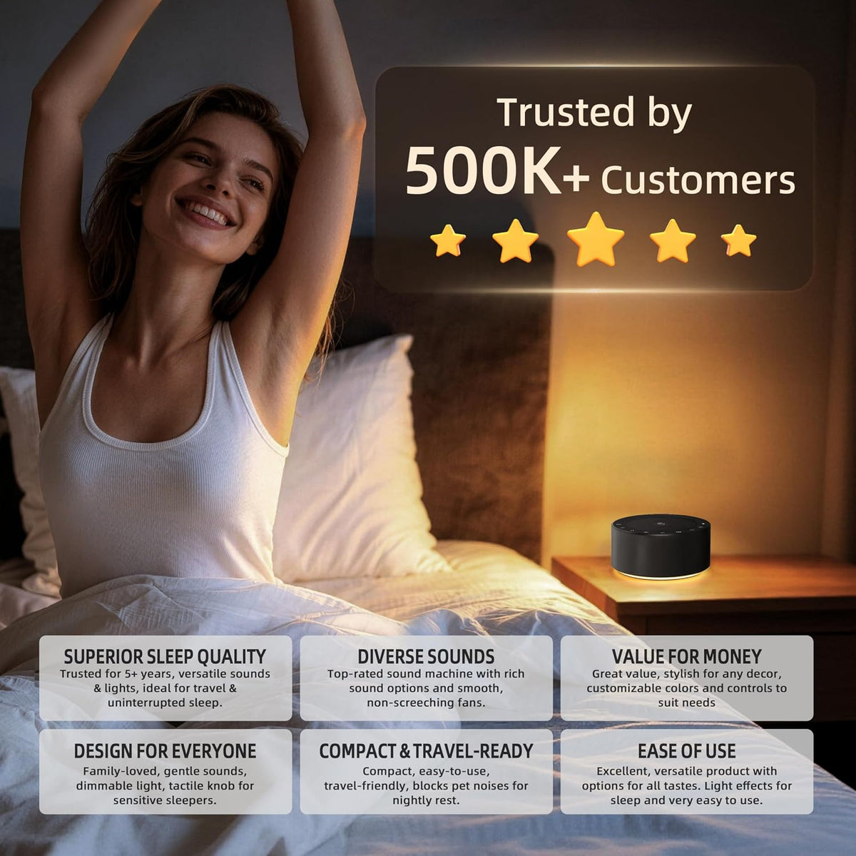 White Noise Machine for Baby & Adults, 30 Soothing Sounds, Sleep Sound Machine with 8 Color Night Light, Memory Function, White Noise for Sleeping, Nursery, Office, Travel & Relaxation