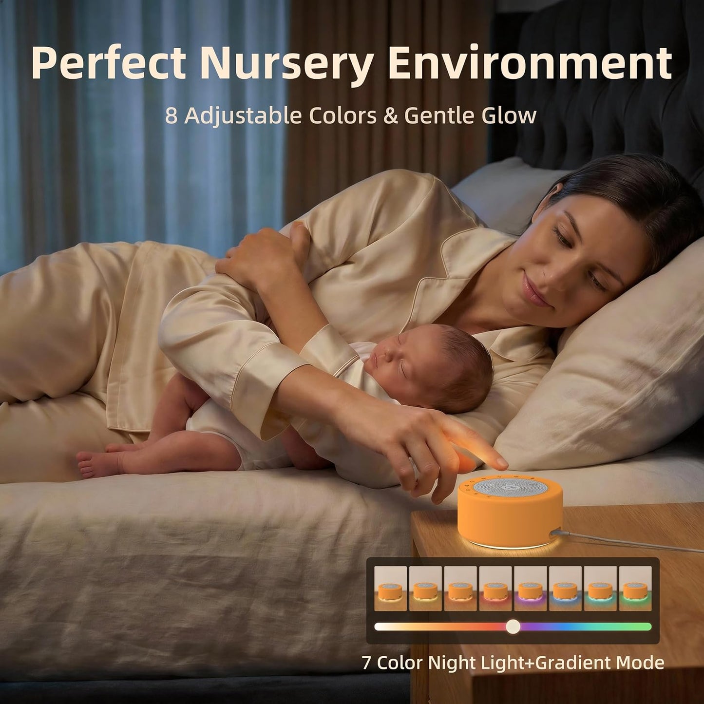 White Noise Machine for Baby & Adults, 30 Soothing Sounds, Sleep Sound Machine with 8 Color Night Light, Memory Function, White Noise for Sleeping, Nursery, Office, Travel & Relaxation