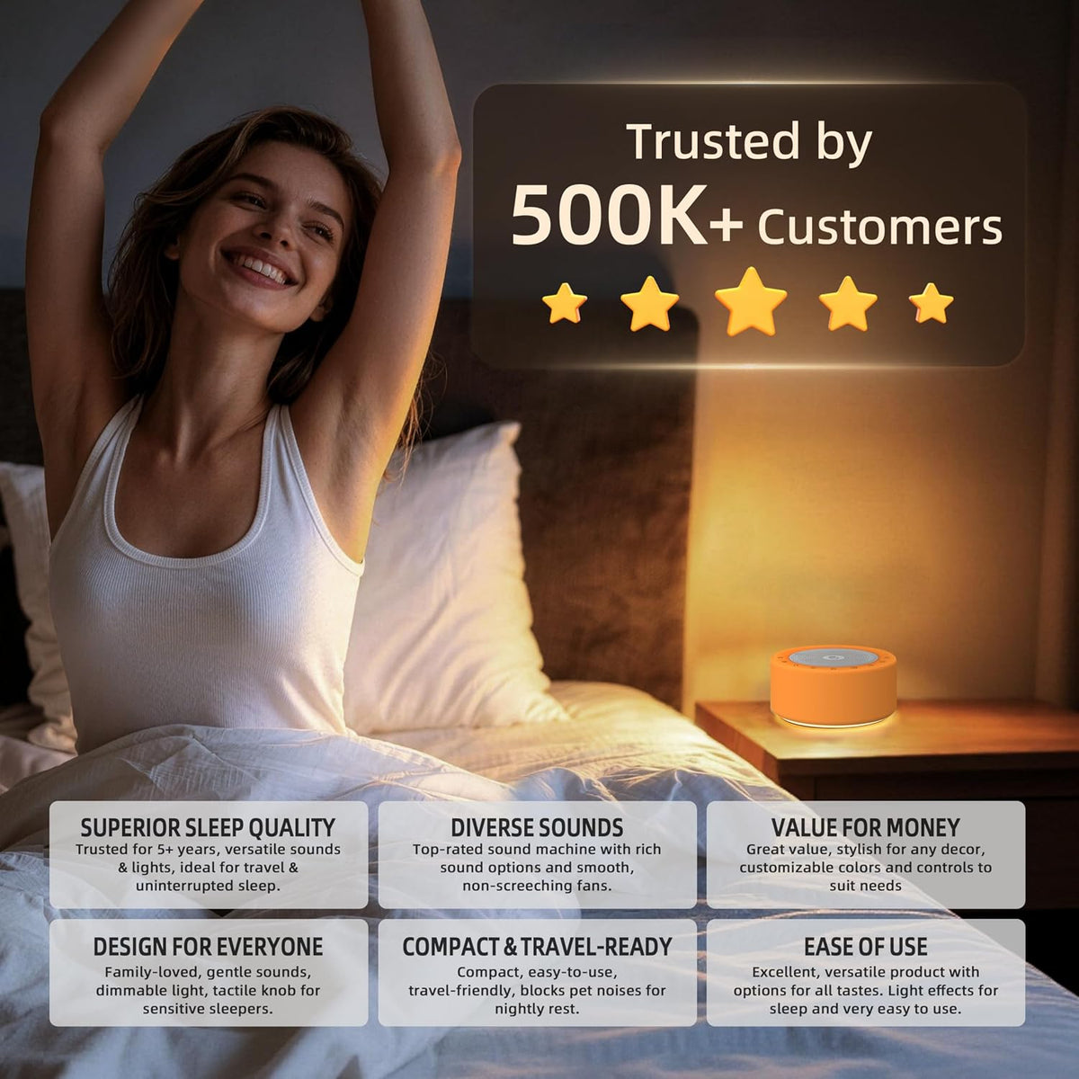 White Noise Machine for Baby & Adults, 30 Soothing Sounds, Sleep Sound Machine with 8 Color Night Light, Memory Function, White Noise for Sleeping, Nursery, Office, Travel & Relaxation