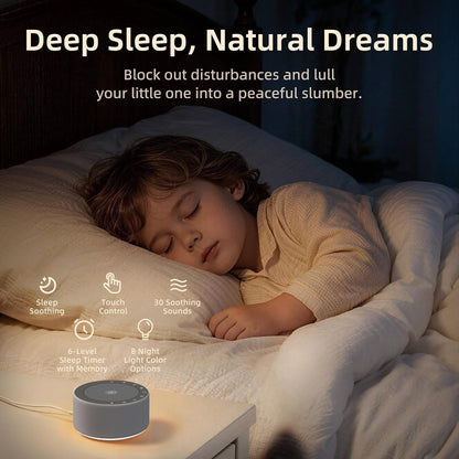 White Noise Machine for Baby & Adults, 30 Soothing Sounds, Sleep Sound Machine with 8 Color Night Light, Memory Function, White Noise for Sleeping, Nursery, Office, Travel & Relaxation