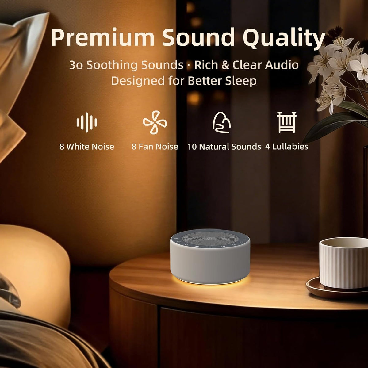 White Noise Machine for Baby & Adults, 30 Soothing Sounds, Sleep Sound Machine with 8 Color Night Light, Memory Function, White Noise for Sleeping, Nursery, Office, Travel & Relaxation