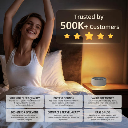 White Noise Machine for Baby & Adults, 30 Soothing Sounds, Sleep Sound Machine with 8 Color Night Light, Memory Function, White Noise for Sleeping, Nursery, Office, Travel & Relaxation