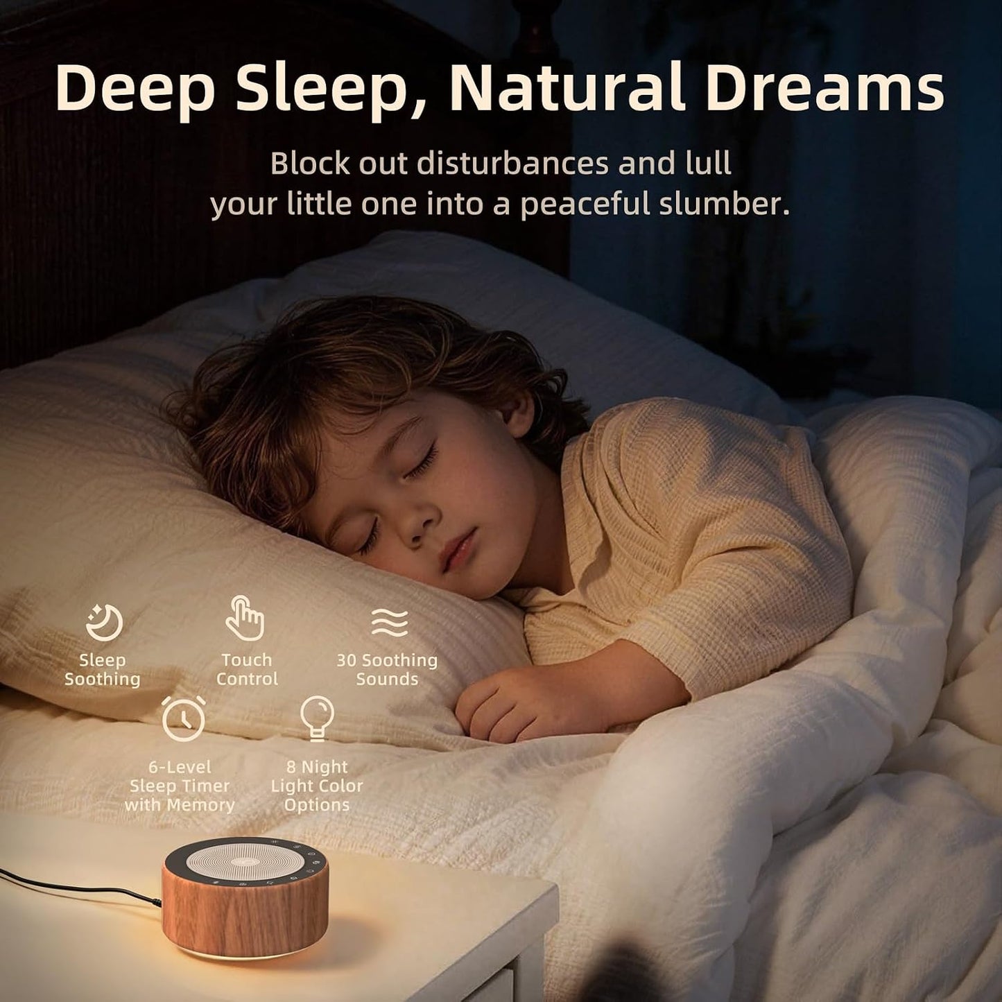 White Noise Machine for Baby & Adults, 30 Soothing Sounds, Sleep Sound Machine with 8 Color Night Light, Memory Function, White Noise for Sleeping, Nursery, Office, Travel & Relaxation