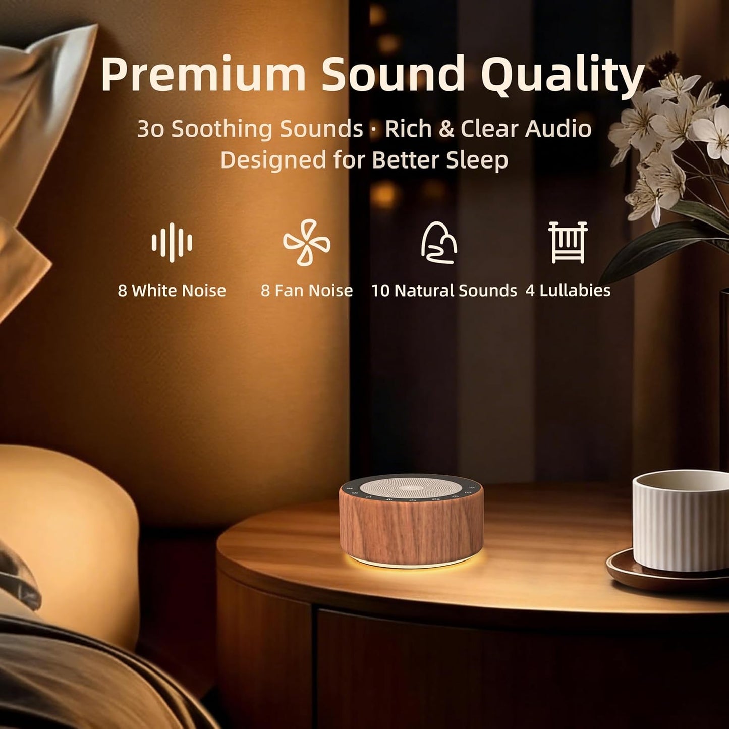 White Noise Machine for Baby & Adults, 30 Soothing Sounds, Sleep Sound Machine with 8 Color Night Light, Memory Function, White Noise for Sleeping, Nursery, Office, Travel & Relaxation