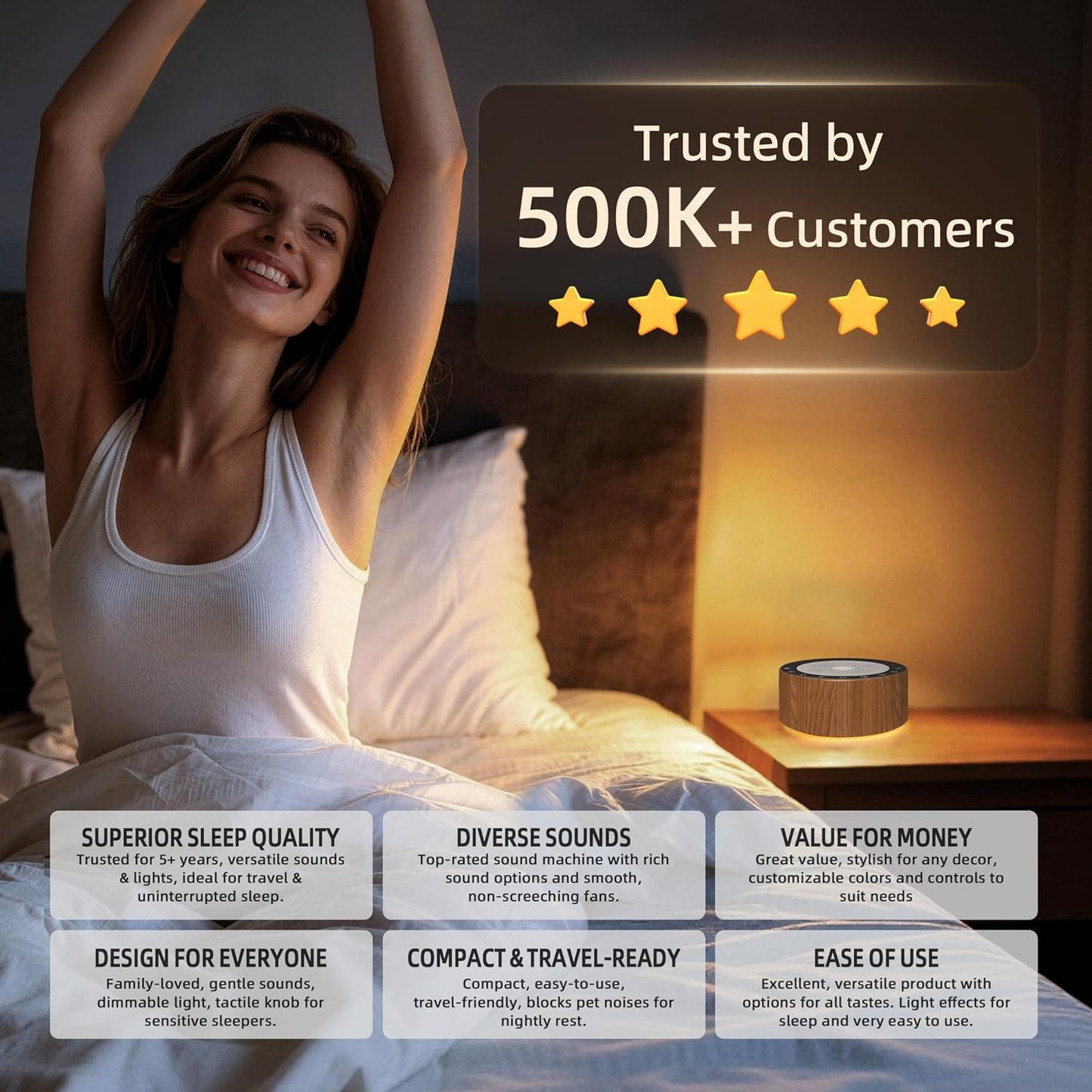White Noise Machine for Baby & Adults, 30 Soothing Sounds, Sleep Sound Machine with 8 Color Night Light, Memory Function, White Noise for Sleeping, Nursery, Office, Travel & Relaxation