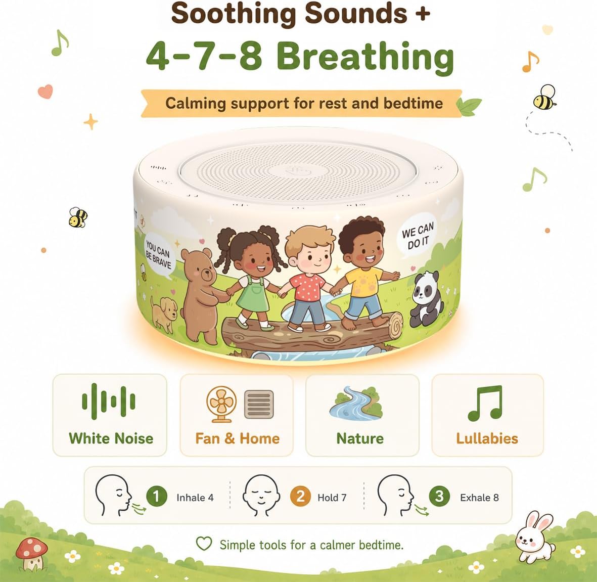 White Noise Machine for Baby & Adults, 30 Soothing Sounds, Sleep Sound Machine with 8 Color Night Light, Memory Function, White Noise for Sleeping, Nursery, Office, Travel & Relaxation