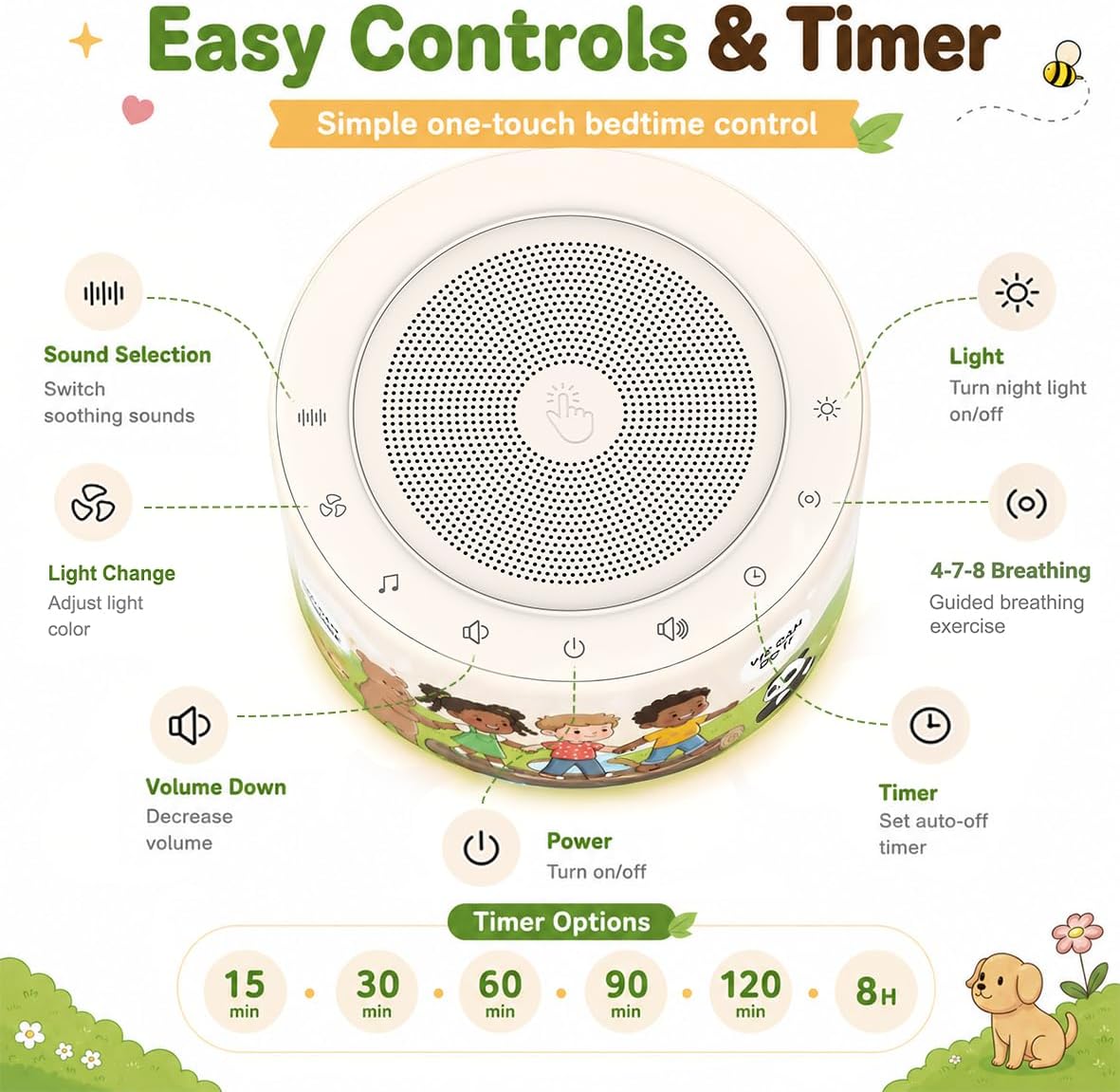 White Noise Machine for Baby & Adults, 30 Soothing Sounds, Sleep Sound Machine with 8 Color Night Light, Memory Function, White Noise for Sleeping, Nursery, Office, Travel & Relaxation