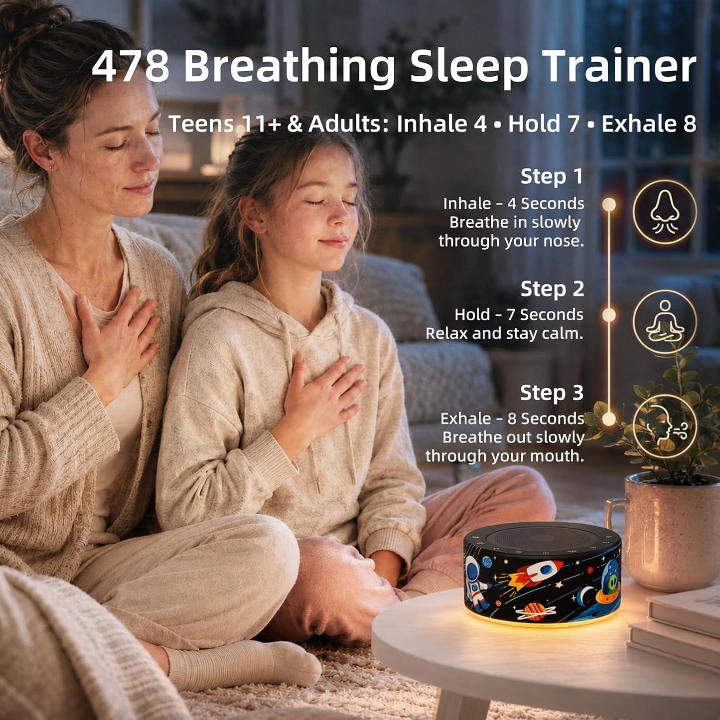 White Noise Machine for Baby & Adults, 30 Soothing Sounds, Sleep Sound Machine with 8 Color Night Light, Memory Function, White Noise for Sleeping, Nursery, Office, Travel & Relaxation