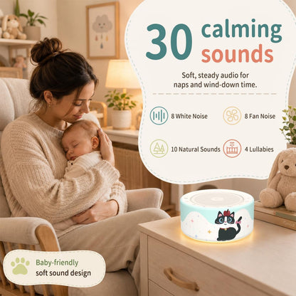 White Noise Machine for Baby & Adults, 30 Soothing Sounds, Sleep Sound Machine with 8 Color Night Light, Memory Function, White Noise for Sleeping, Nursery, Office, Travel & Relaxation