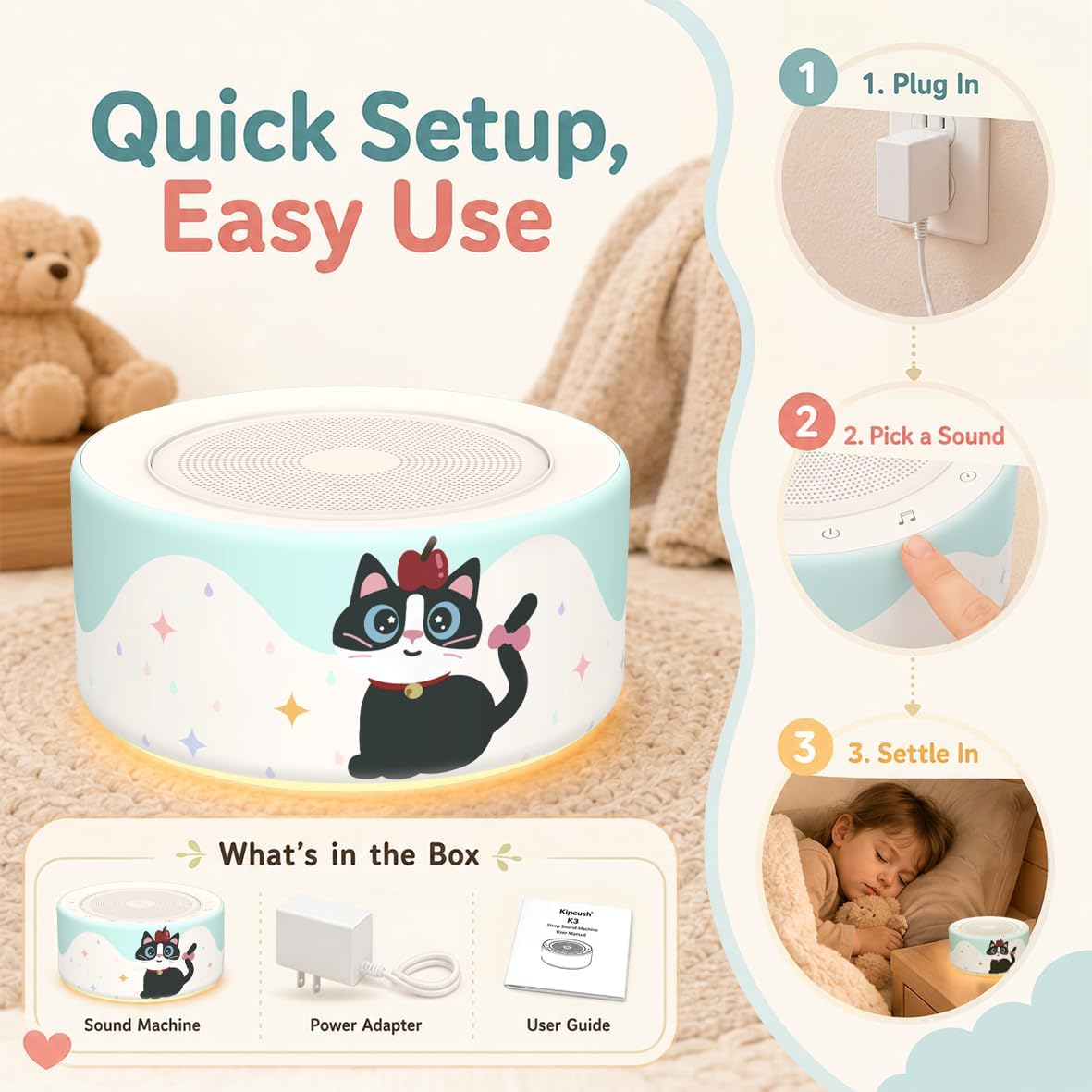 White Noise Machine for Baby & Adults, 30 Soothing Sounds, Sleep Sound Machine with 8 Color Night Light, Memory Function, White Noise for Sleeping, Nursery, Office, Travel & Relaxation