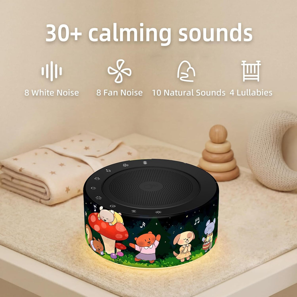 White Noise Machine for Baby & Adults, 30 Soothing Sounds, Sleep Sound Machine with 8 Color Night Light, Memory Function, White Noise for Sleeping, Nursery, Office, Travel & Relaxation