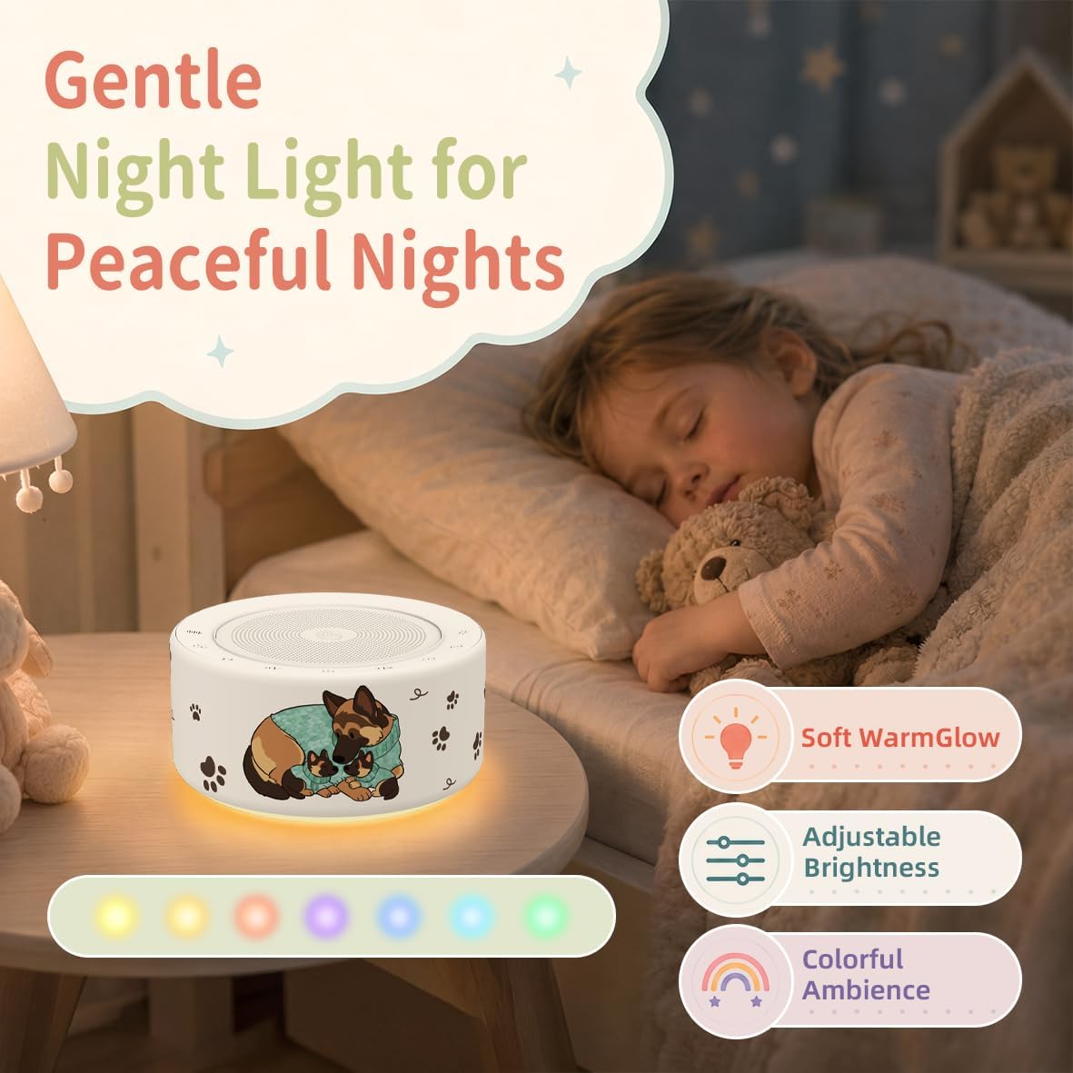 White Noise Machine for Baby & Adults, 30 Soothing Sounds, Sleep Sound Machine with 8 Color Night Light, Memory Function, White Noise for Sleeping, Nursery, Office, Travel & Relaxation