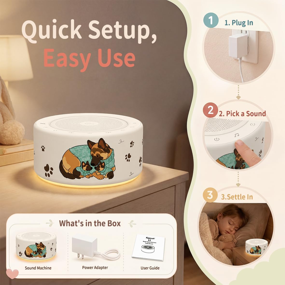 White Noise Machine for Baby & Adults, 30 Soothing Sounds, Sleep Sound Machine with 8 Color Night Light, Memory Function, White Noise for Sleeping, Nursery, Office, Travel & Relaxation