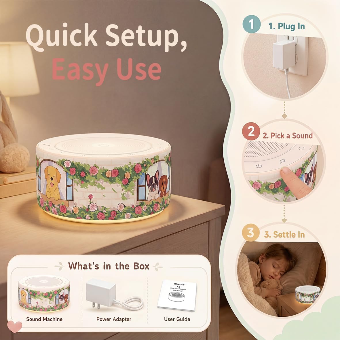 White Noise Machine for Baby & Adults, 30 Soothing Sounds, Sleep Sound Machine with 8 Color Night Light, Memory Function, White Noise for Sleeping, Nursery, Office, Travel & Relaxation