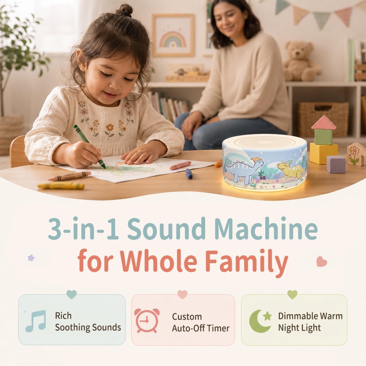 White Noise Machine for Baby & Adults, 30 Soothing Sounds, Sleep Sound Machine with 8 Color Night Light, Memory Function, White Noise for Sleeping, Nursery, Office, Travel & Relaxation