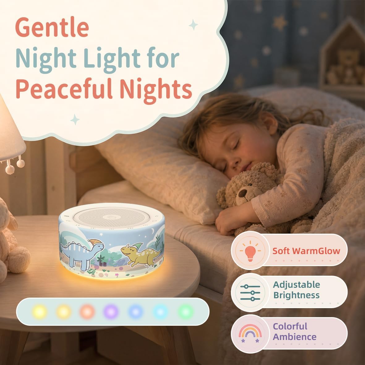 White Noise Machine for Baby & Adults, 30 Soothing Sounds, Sleep Sound Machine with 8 Color Night Light, Memory Function, White Noise for Sleeping, Nursery, Office, Travel & Relaxation