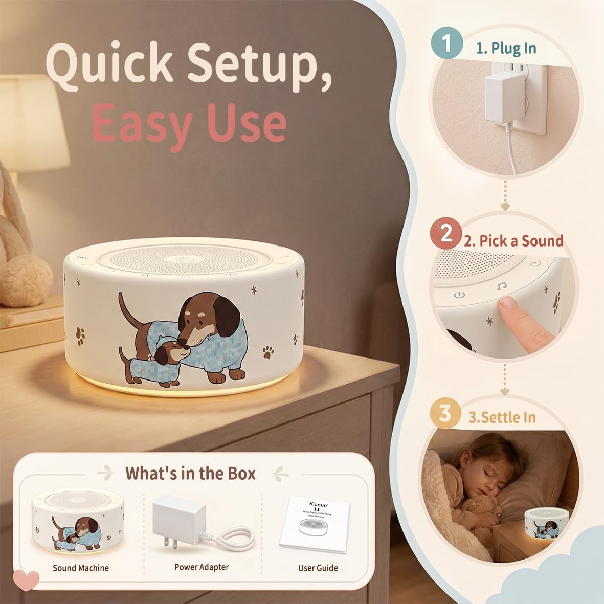White Noise Machine for Baby & Adults, 30 Soothing Sounds, Sleep Sound Machine with 8 Color Night Light, Memory Function, White Noise for Sleeping, Nursery, Office, Travel & Relaxation
