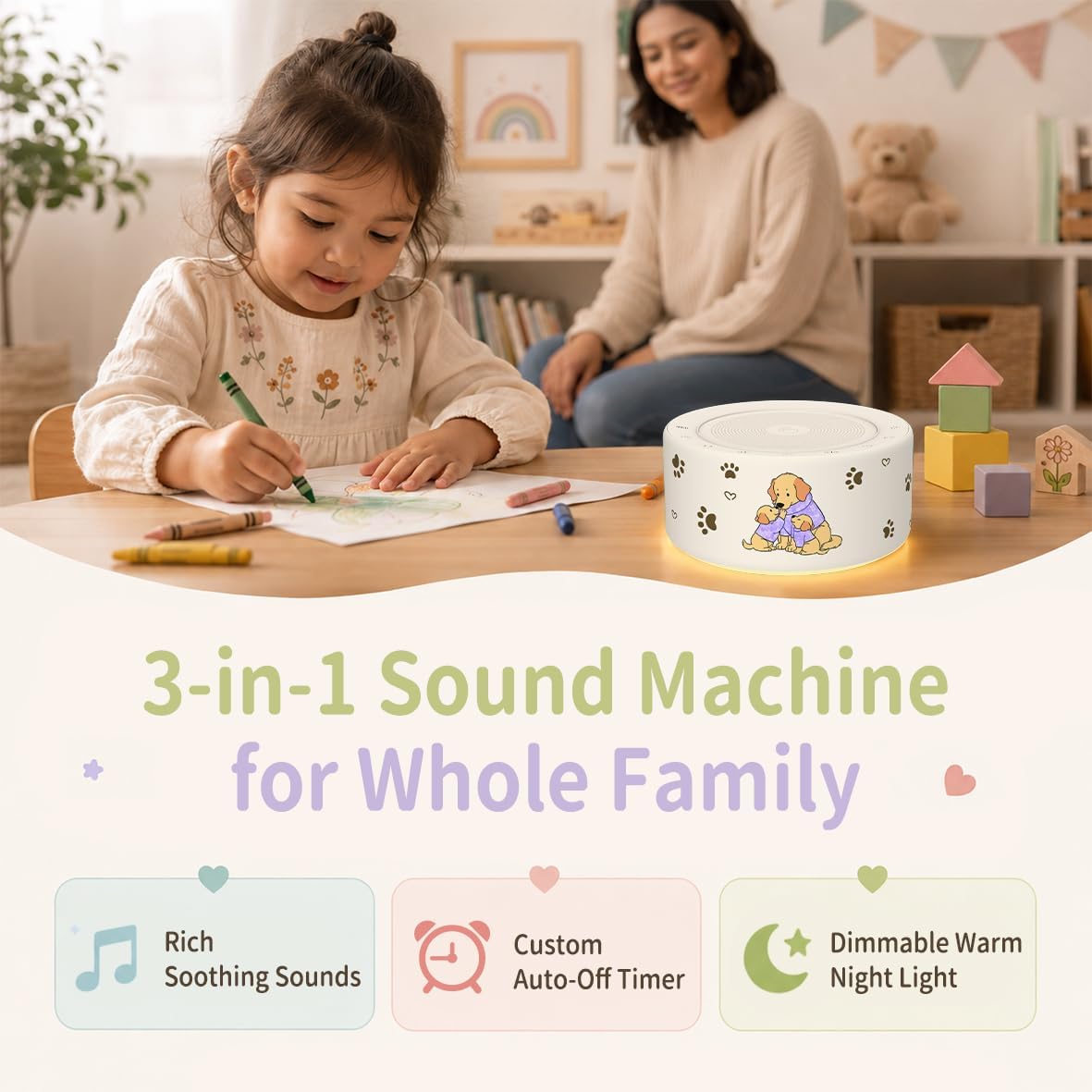 White Noise Machine for Baby & Adults, 30 Soothing Sounds, Sleep Sound Machine with 8 Color Night Light, Memory Function, White Noise for Sleeping, Nursery, Office, Travel & Relaxation