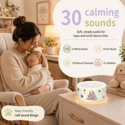 White Noise Machine for Baby & Adults, 30 Soothing Sounds, Sleep Sound Machine with 8 Color Night Light, Memory Function, White Noise for Sleeping, Nursery, Office, Travel & Relaxation