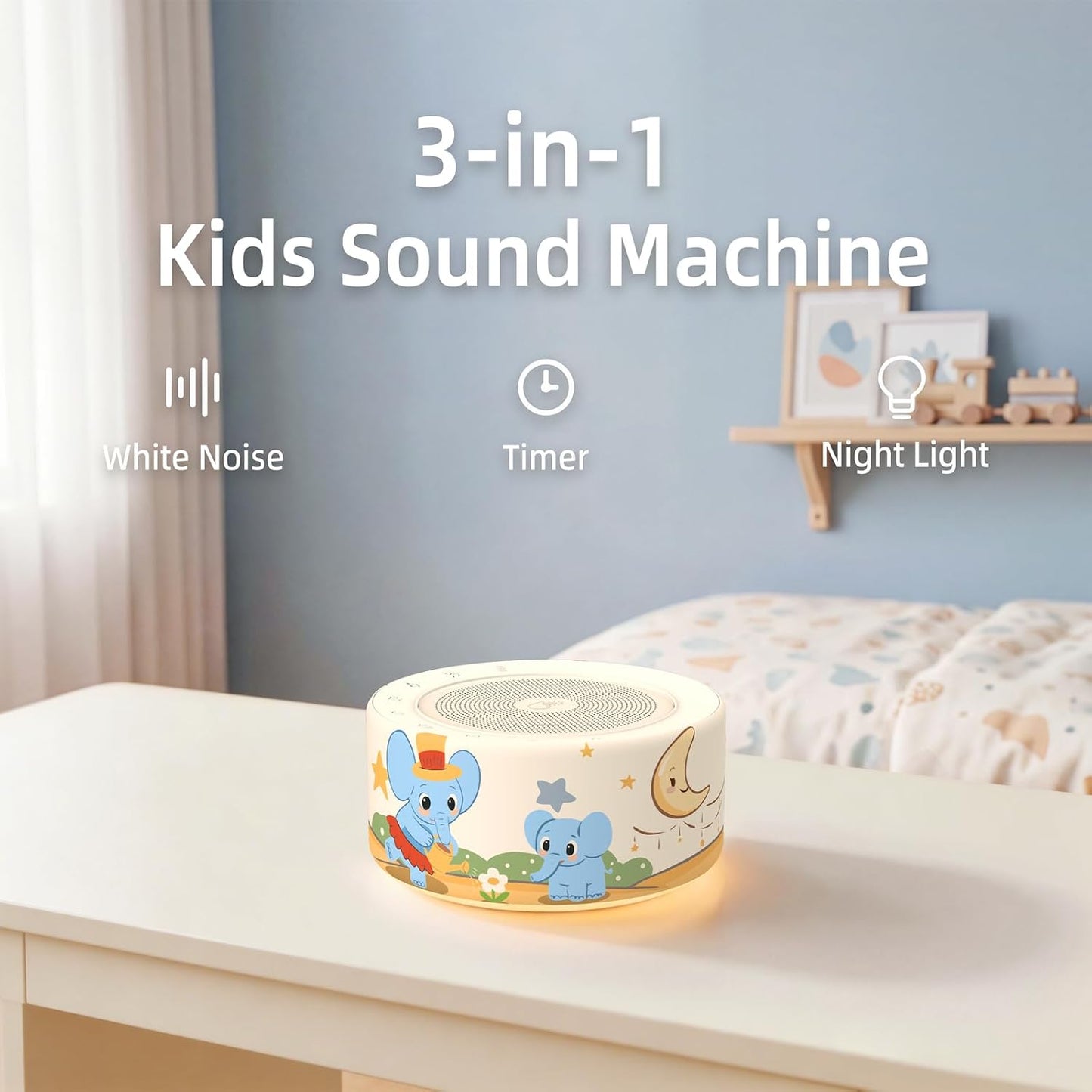 White Noise Machine for Baby & Adults, 30 Soothing Sounds, Sleep Sound Machine with 8 Color Night Light, Memory Function, White Noise for Sleeping, Nursery, Office, Travel & Relaxation