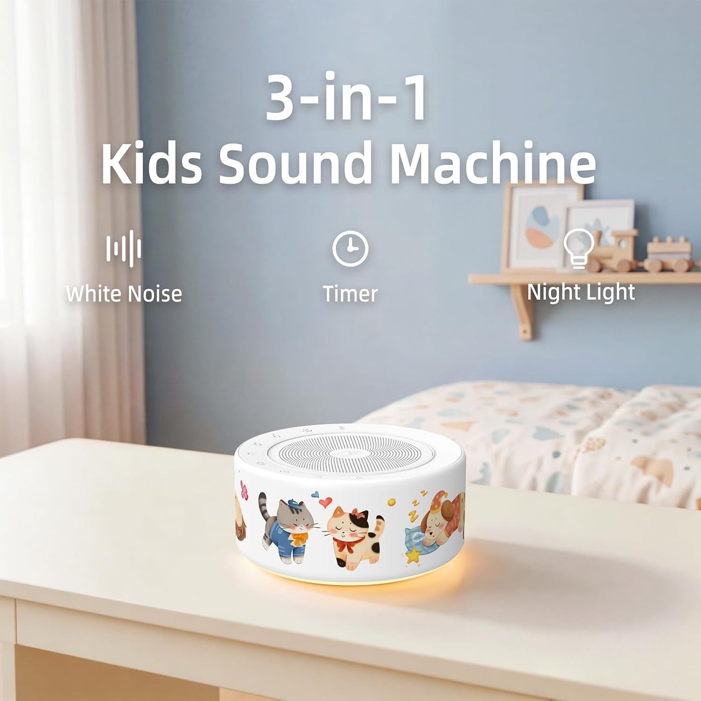 White Noise Machine for Baby & Adults, 30 Soothing Sounds, Sleep Sound Machine with 8 Color Night Light, Memory Function, White Noise for Sleeping, Nursery, Office, Travel & Relaxation