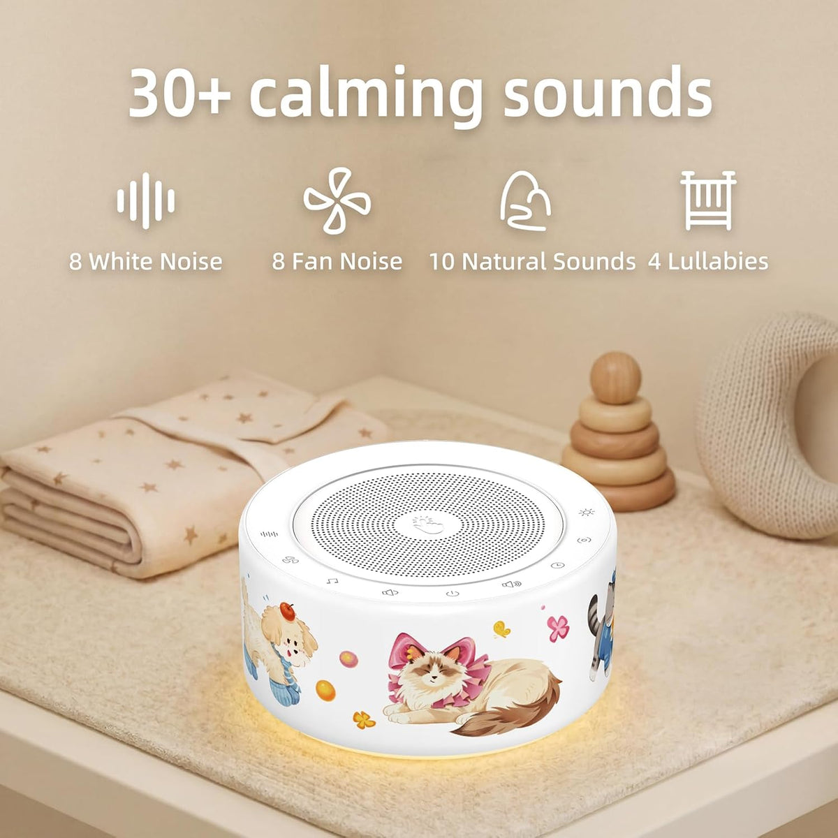 White Noise Machine for Baby & Adults, 30 Soothing Sounds, Sleep Sound Machine with 8 Color Night Light, Memory Function, White Noise for Sleeping, Nursery, Office, Travel & Relaxation
