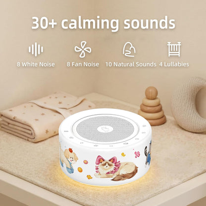 White Noise Machine for Baby & Adults, 30 Soothing Sounds, Sleep Sound Machine with 8 Color Night Light, Memory Function, White Noise for Sleeping, Nursery, Office, Travel & Relaxation