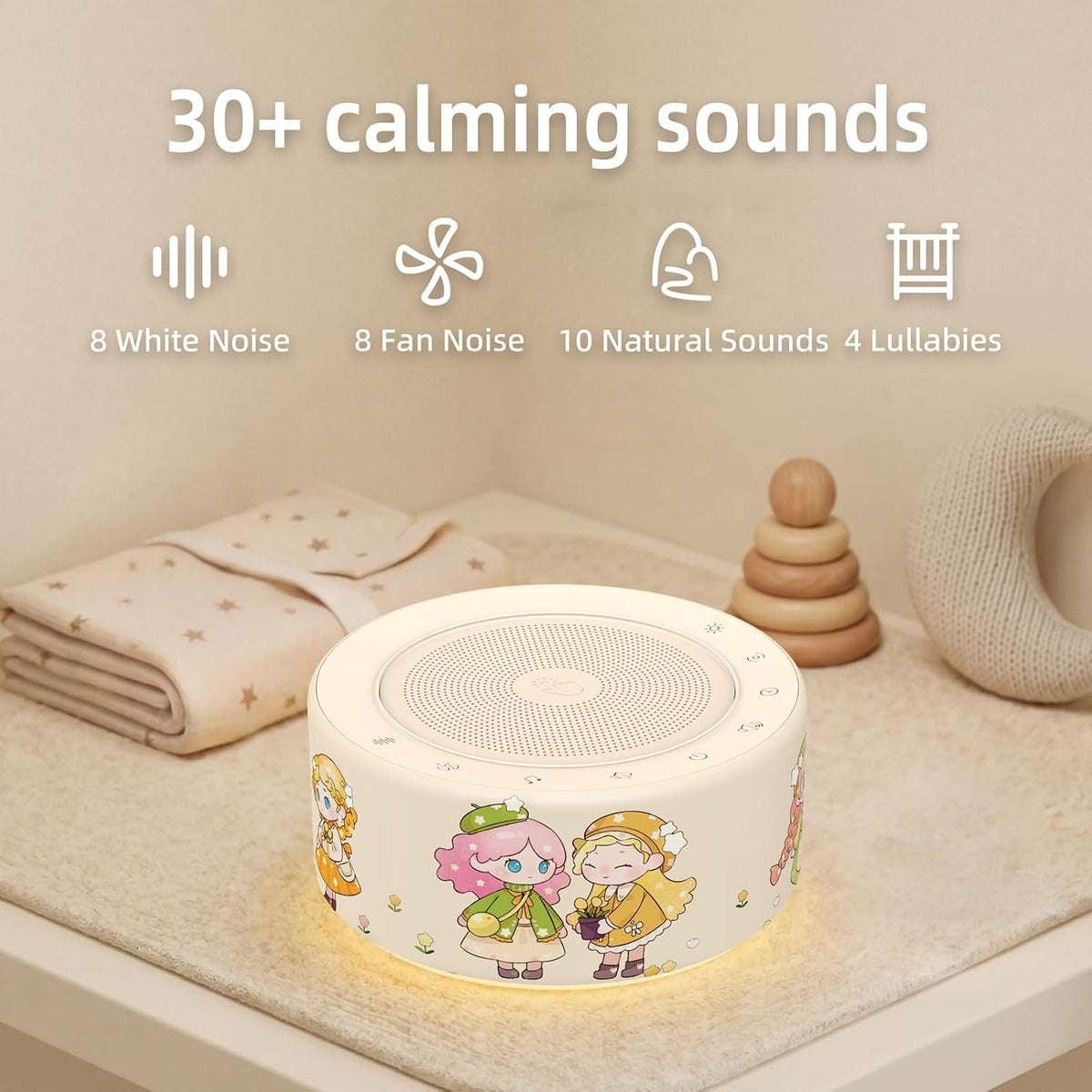 White Noise Machine for Baby & Adults, 30 Soothing Sounds, Sleep Sound Machine with 8 Color Night Light, Memory Function, White Noise for Sleeping, Nursery, Office, Travel & Relaxation