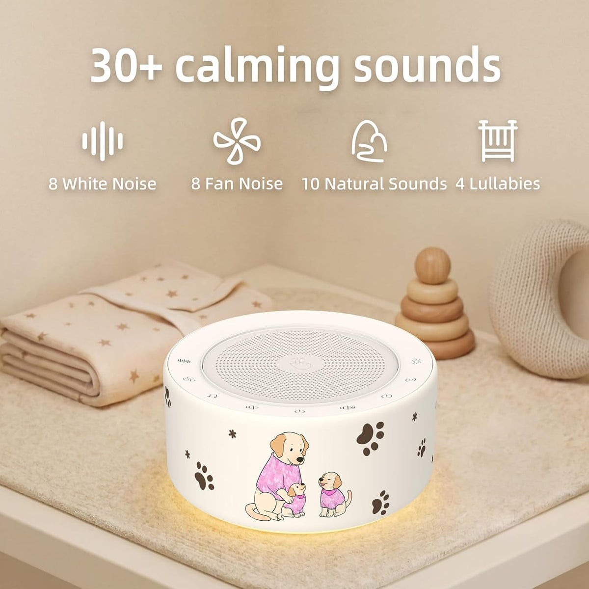 White Noise Machine for Baby & Adults, 30 Soothing Sounds, Sleep Sound Machine with 8 Color Night Light, Memory Function, White Noise for Sleeping, Nursery, Office, Travel & Relaxation