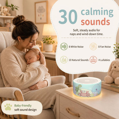 White Noise Machine for Baby & Adults, 30 Soothing Sounds, Sleep Sound Machine with 8 Color Night Light, Memory Function, White Noise for Sleeping, Nursery, Office, Travel & Relaxation
