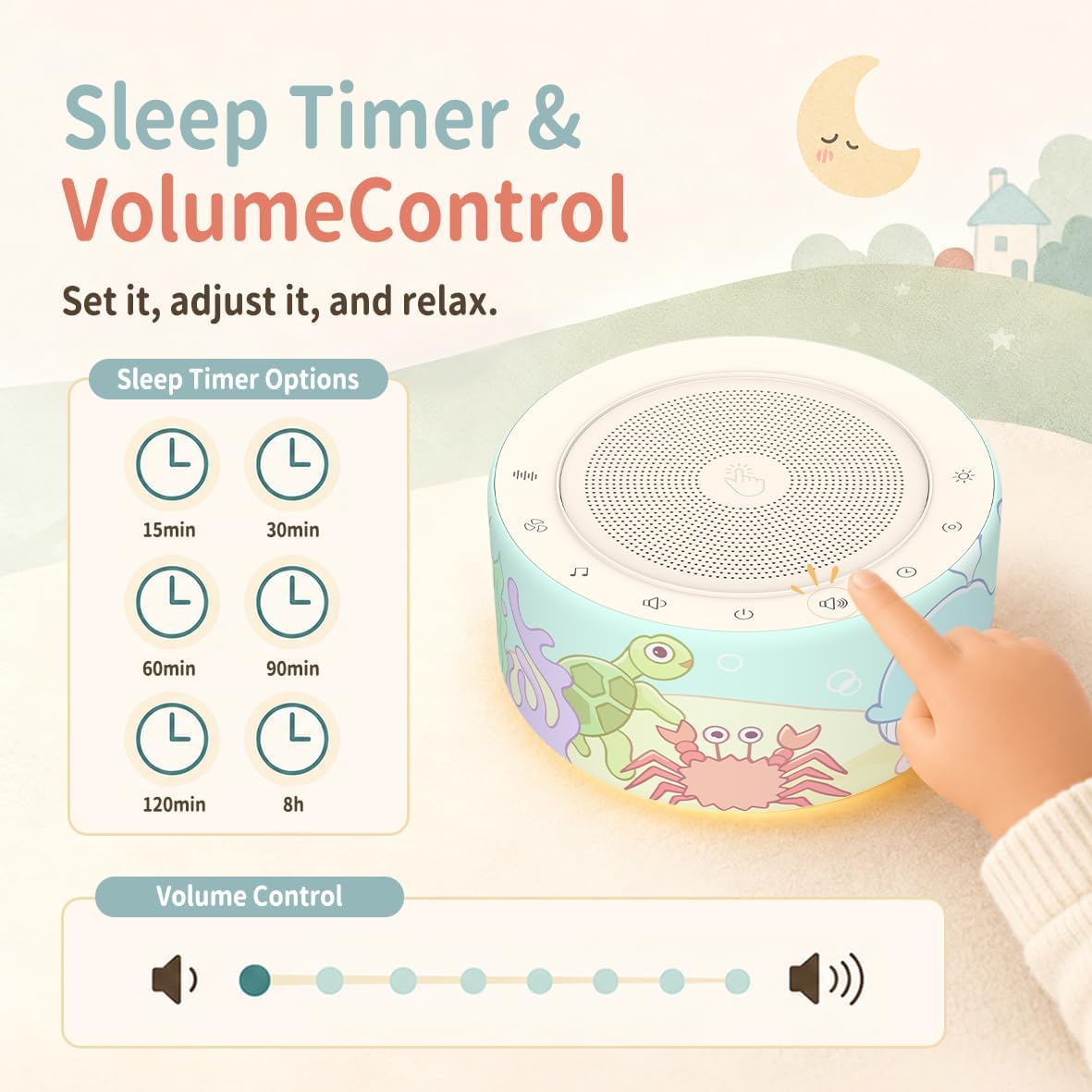 White Noise Machine for Baby & Adults, 30 Soothing Sounds, Sleep Sound Machine with 8 Color Night Light, Memory Function, White Noise for Sleeping, Nursery, Office, Travel & Relaxation