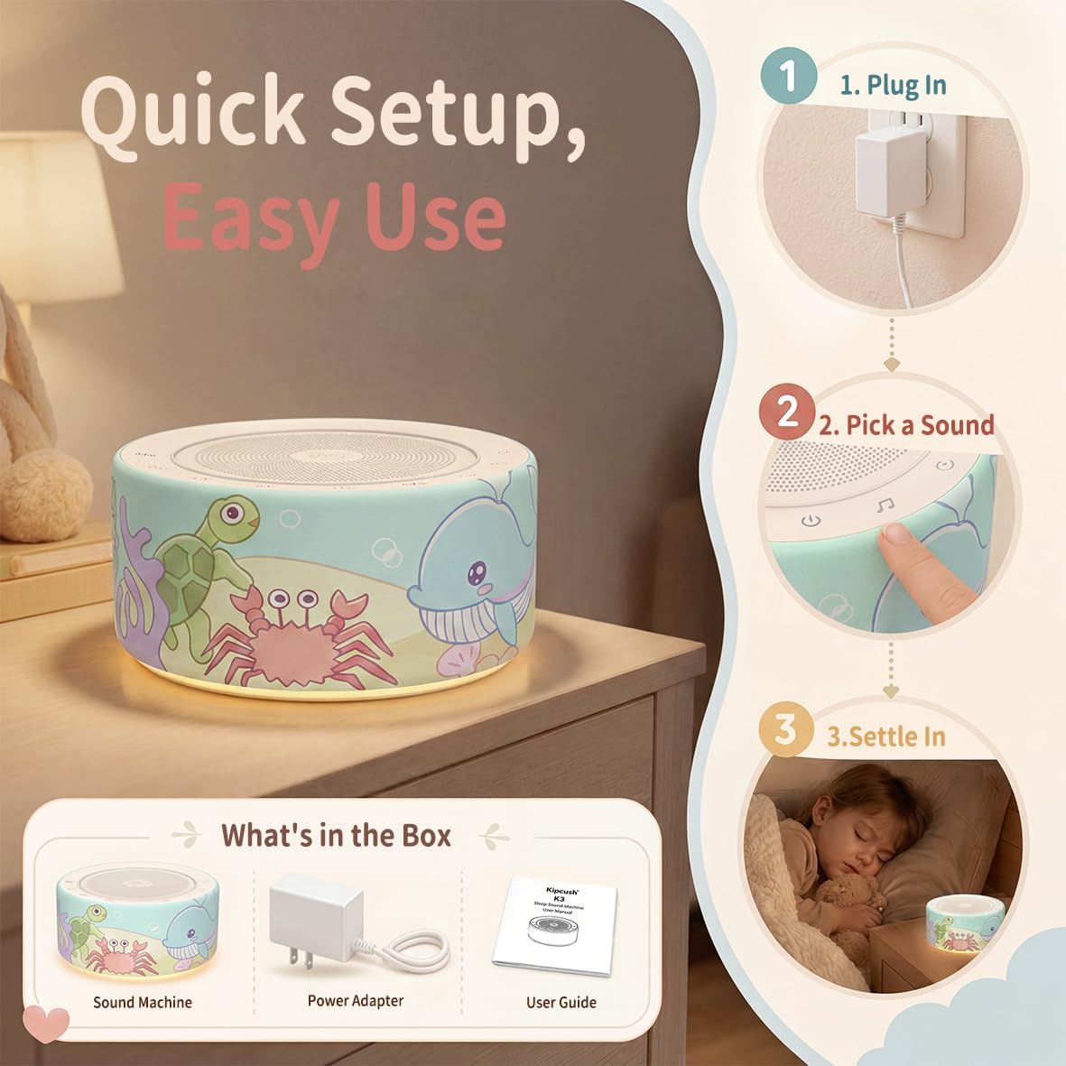White Noise Machine for Baby & Adults, 30 Soothing Sounds, Sleep Sound Machine with 8 Color Night Light, Memory Function, White Noise for Sleeping, Nursery, Office, Travel & Relaxation