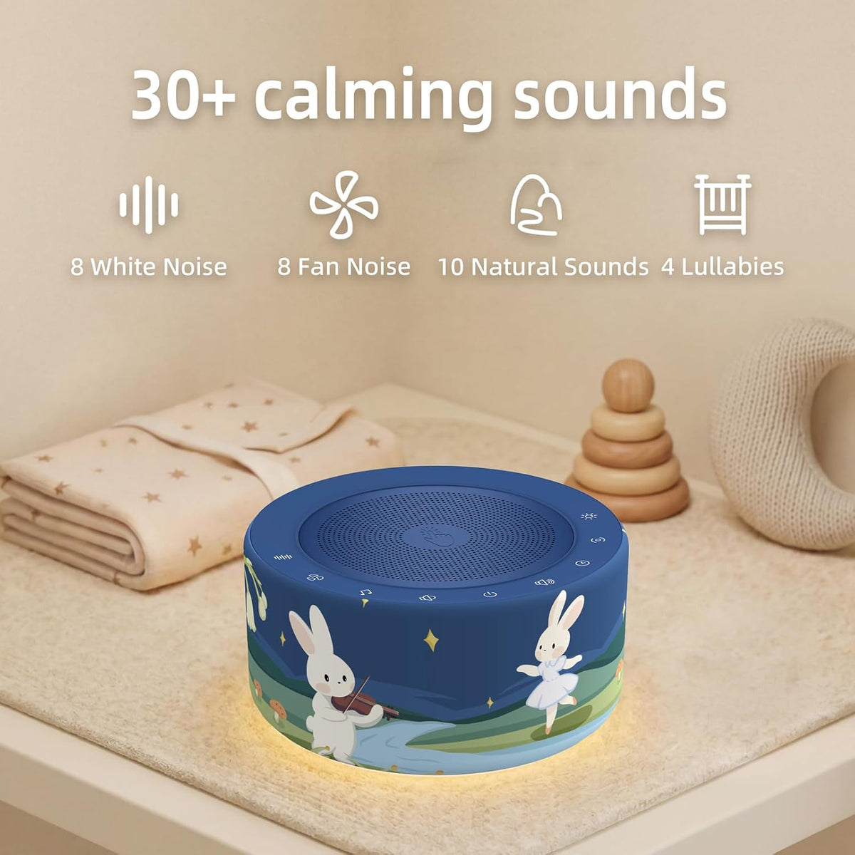 White Noise Machine for Baby & Adults, 30 Soothing Sounds, Sleep Sound Machine with 8 Color Night Light, Memory Function, White Noise for Sleeping, Nursery, Office, Travel & Relaxation