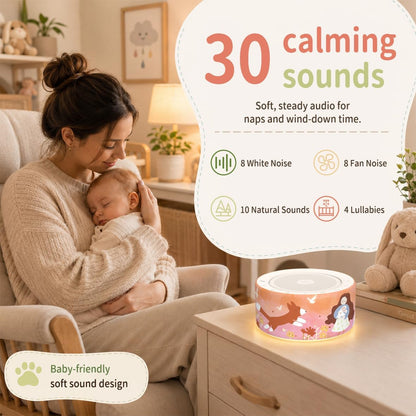 White Noise Machine for Baby & Adults, 30 Soothing Sounds, Sleep Sound Machine with 8 Color Night Light, Memory Function, White Noise for Sleeping, Nursery, Office, Travel & Relaxation