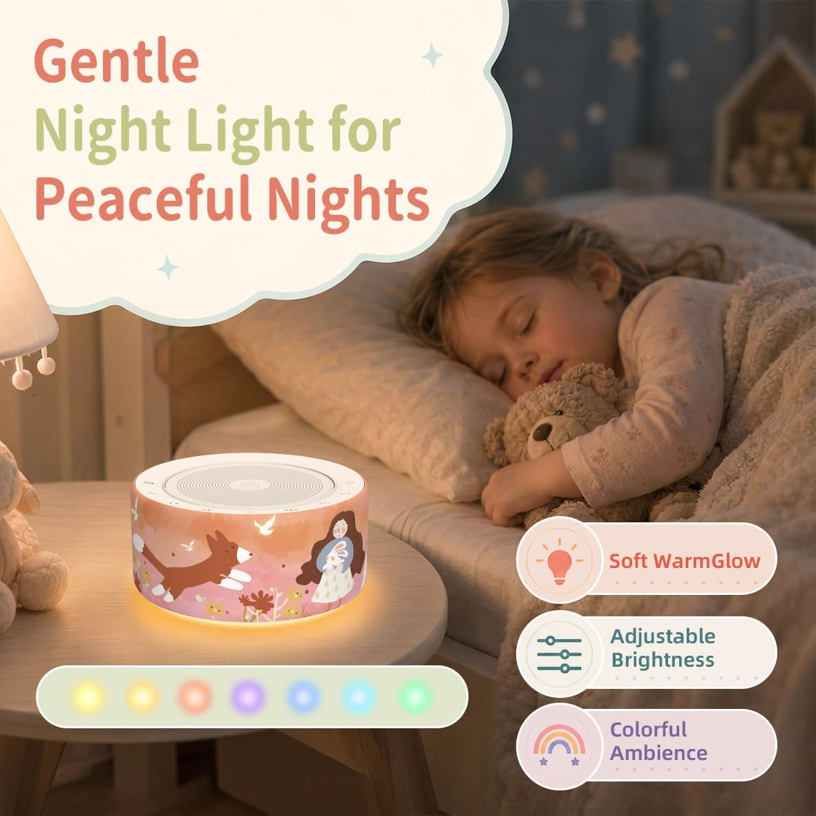 White Noise Machine for Baby & Adults, 30 Soothing Sounds, Sleep Sound Machine with 8 Color Night Light, Memory Function, White Noise for Sleeping, Nursery, Office, Travel & Relaxation