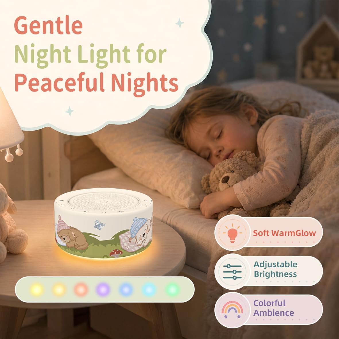 White Noise Machine for Baby & Adults, 30 Soothing Sounds, Sleep Sound Machine with 8 Color Night Light, Memory Function, White Noise for Sleeping, Nursery, Office, Travel & Relaxation