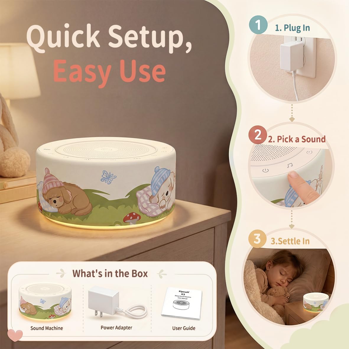 White Noise Machine for Baby & Adults, 30 Soothing Sounds, Sleep Sound Machine with 8 Color Night Light, Memory Function, White Noise for Sleeping, Nursery, Office, Travel & Relaxation