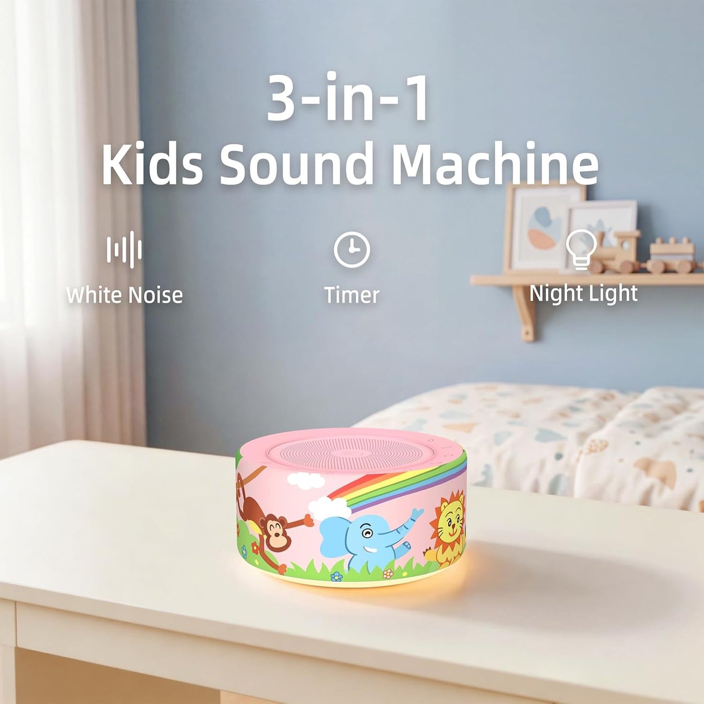 White Noise Machine for Baby & Adults, 30 Soothing Sounds, Sleep Sound Machine with 8 Color Night Light, Memory Function, White Noise for Sleeping, Nursery, Office, Travel & Relaxation