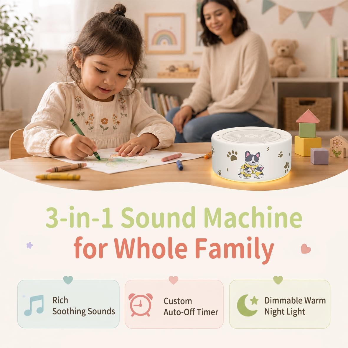 White Noise Machine for Baby & Adults, 30 Soothing Sounds, Sleep Sound Machine with 8 Color Night Light, Memory Function, White Noise for Sleeping, Nursery, Office, Travel & Relaxation