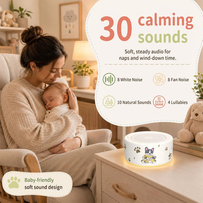 White Noise Machine for Baby & Adults, 30 Soothing Sounds, Sleep Sound Machine with 8 Color Night Light, Memory Function, White Noise for Sleeping, Nursery, Office, Travel & Relaxation