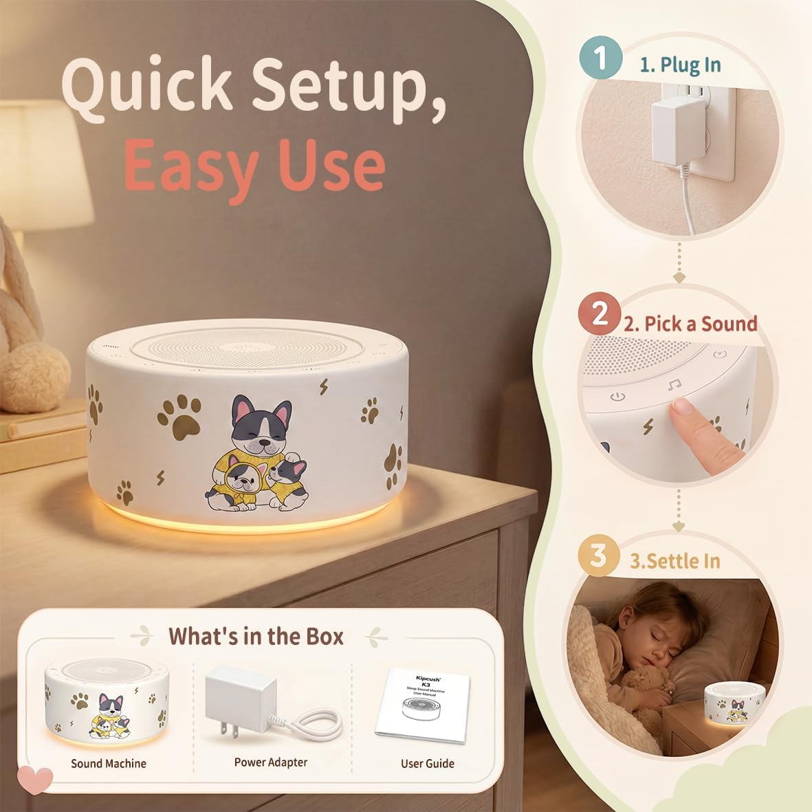 White Noise Machine for Baby & Adults, 30 Soothing Sounds, Sleep Sound Machine with 8 Color Night Light, Memory Function, White Noise for Sleeping, Nursery, Office, Travel & Relaxation