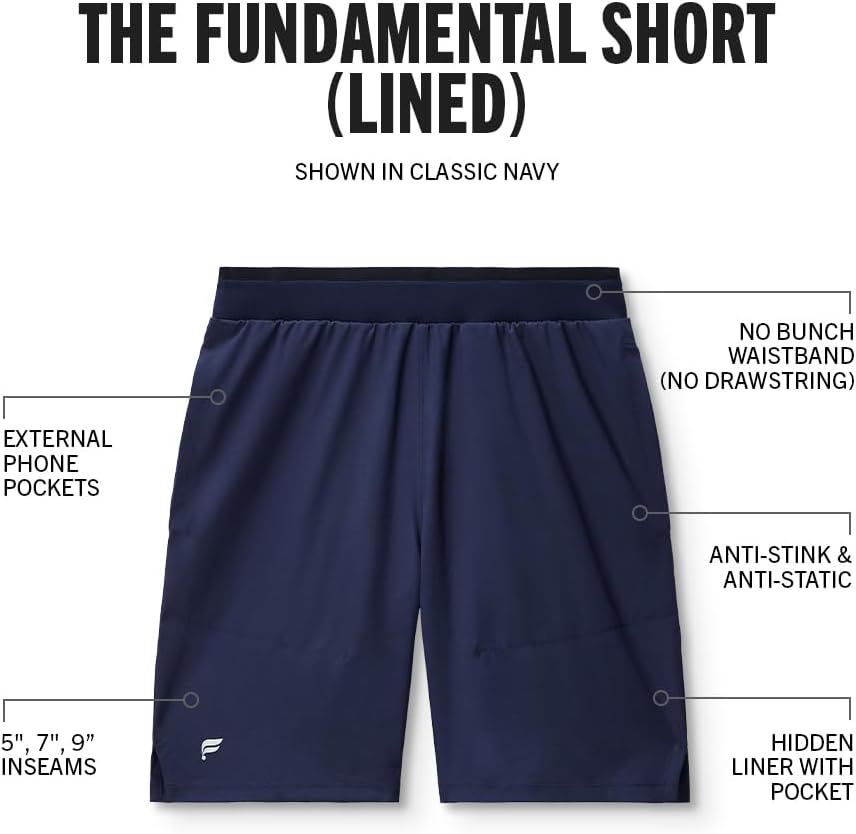 Men's The Fundamental Short (Lined), Workout, Running, Training, Gym, Yoga, Ultra Lightweight, Athletic