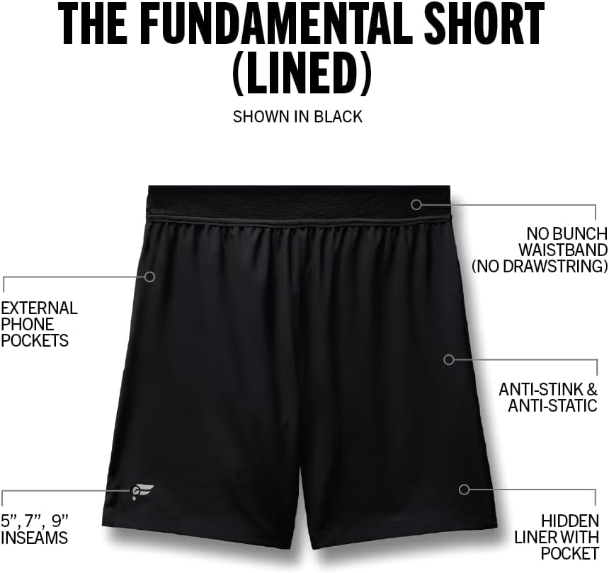 Men's The Fundamental Short (Lined), Workout, Running, Training, Gym, Yoga, Ultra Lightweight, Athletic