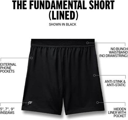 Men's The Fundamental Short (Lined), Workout, Running, Training, Gym, Yoga, Ultra Lightweight, Athletic