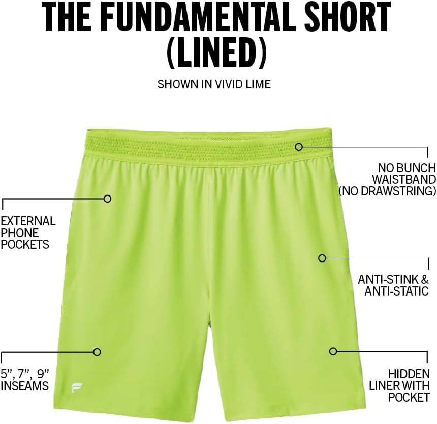 Men's The Fundamental Short (Lined), Workout, Running, Training, Gym, Yoga, Ultra Lightweight, Athletic