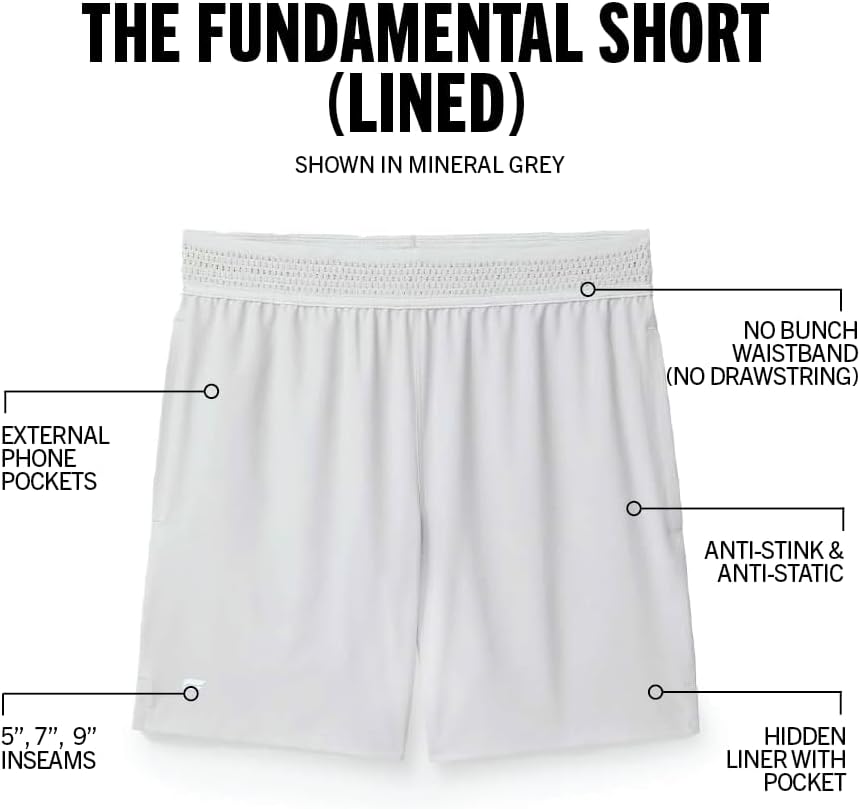 Men's The Fundamental Short (Lined), Workout, Running, Training, Gym, Yoga, Ultra Lightweight, Athletic